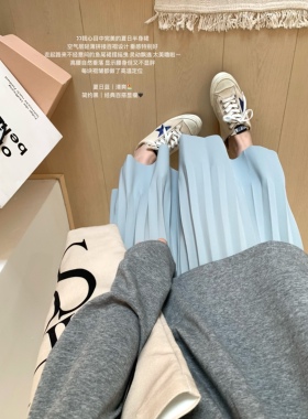 XFYSTYLE_空气层垂感百褶裙女26夏款轻薄A字显瘦中长款半身裙子