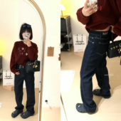 女 直筒牛仔拖地长裤 XFYSTYLE_设计感斜纹棉高腰宽松显瘦春季 窄版