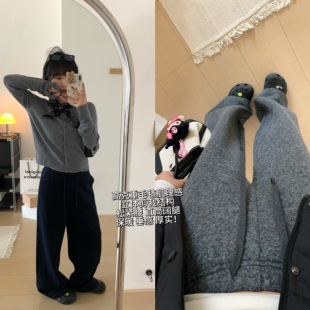 XFYSTYLE_毛毡肌理感加厚保暖阔腿休闲裤女冬季高腰宽松直筒长裤