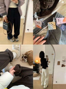 XFYSTYLE_加绒加厚窄版休闲直筒卫裤女冬季立体剪裁显瘦休闲长裤