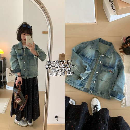 蓝绿重工水洗小狗刺绣牛仔外套女