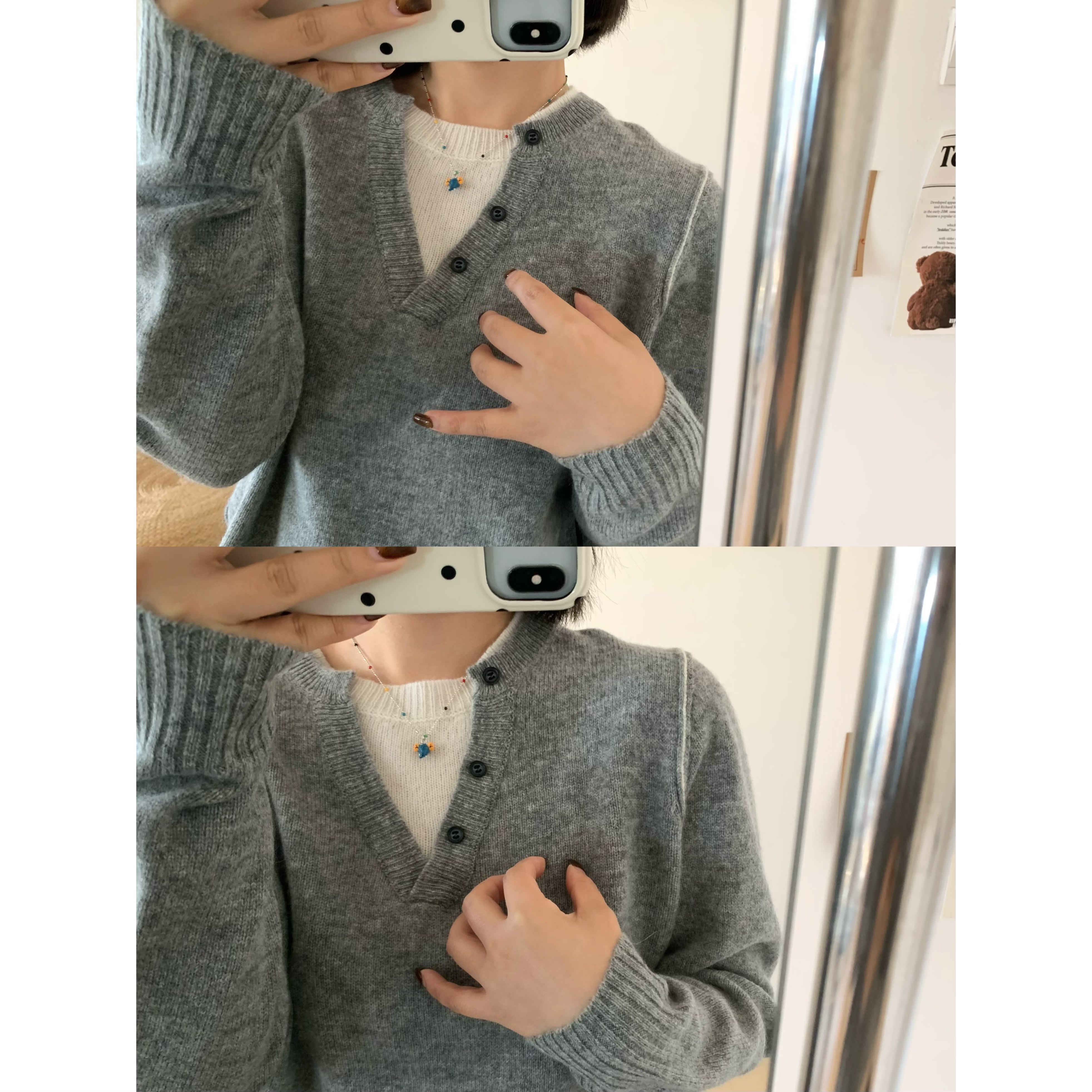 全羊毛假两件撞色内搭毛针织衫女