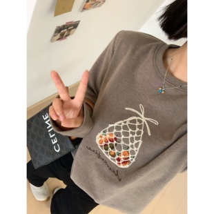 招财钱袋子正肩内搭打底衫 XFYSTYLE_天然长绒棉刺绣长袖 T恤女新款