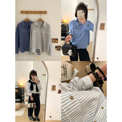 亚麻棉竖条纹休闲长袖衬衫