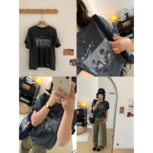 小众设计师摇滚印花做旧短袖T恤