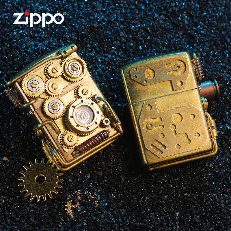 zippo打火机美国原装官方正品防风煤油朋克黄铜盔甲齿轮送男士zp