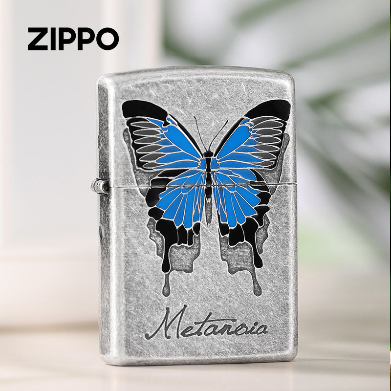 zippo打火机官方官网正品古银破茧成蝶防风煤油火机送男士礼物zp