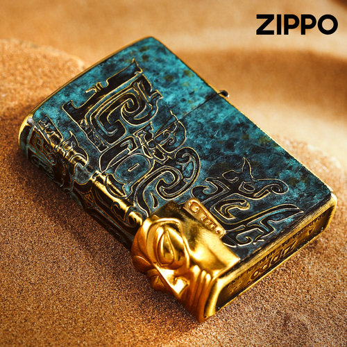 zippo打火机官方正版贴章青铜三星堆神秘金色面具创意防风送男士