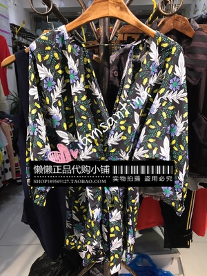 断码清JUCY家懒懒现货实拍2022年夏季大V领碎花连衣裙裤JROP628E