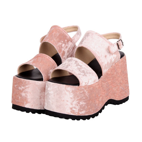 普普家 2025新品LOLITA鞋 绒面简约露趾厚底松糕凉鞋C349