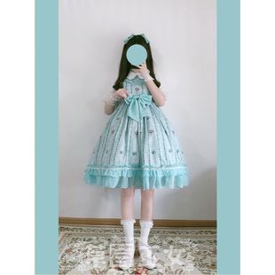 现货 草莓巫女lolita洋装 夏季日常隐青花墙吊带jsk碎花连衣裙