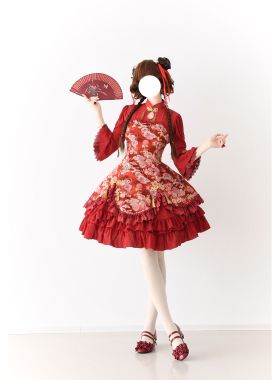 限量 草莓巫女敬酒服原创Lolita设计中华风古风op姬袖碎花连衣裙