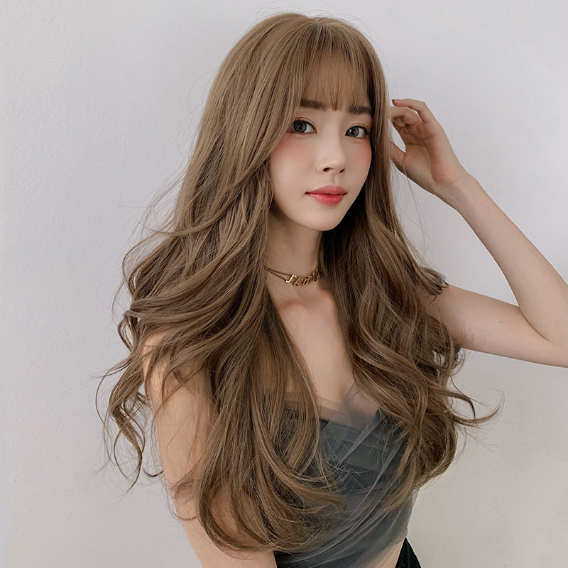 厂家批发假发女长发漫画刘海网红圆脸大波浪蓬松全头套式长卷发