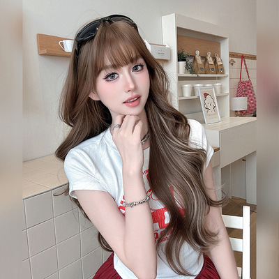 假发女长卷发大波浪奶茶棕色整顶全头套仿真化纤长发批发
