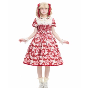 草莓巫女 原创刺绣打揽Lolita草莓邮戳印花连衣裙全款