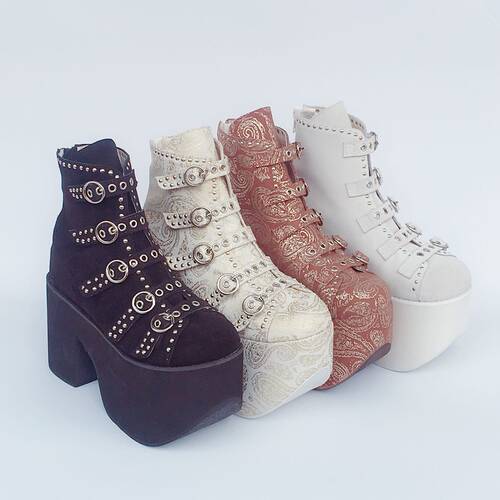 antaina朋克风铆钉短靴内增高鞋