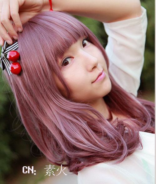 kyouko假发日常lolita原宿香芋紫红bobo渐变梨花头大波浪长卷发女