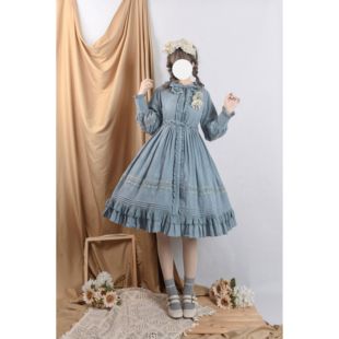 草莓巫女 春之晓暗纹棉提花口袋原创新款Lolita春秋连衣裙长袖op