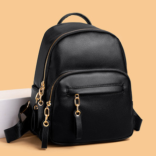 软皮女士双肩包2025新款真皮时尚百搭通勤书包轻便大容量旅行背包