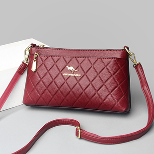 时尚 中年女包软皮菱格单肩斜挎小包牛皮手机包 真皮妈妈包2025新款