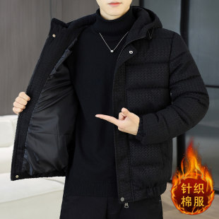 冬季男士外套青少年时尚潮流加绒加厚夹克修身休闲帅气个性棉服潮