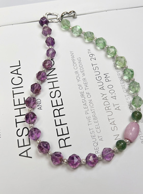 原创 天然紫水晶绿萤石项链夏日限定