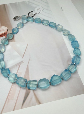 原创 天然海蓝宝随形锁骨链