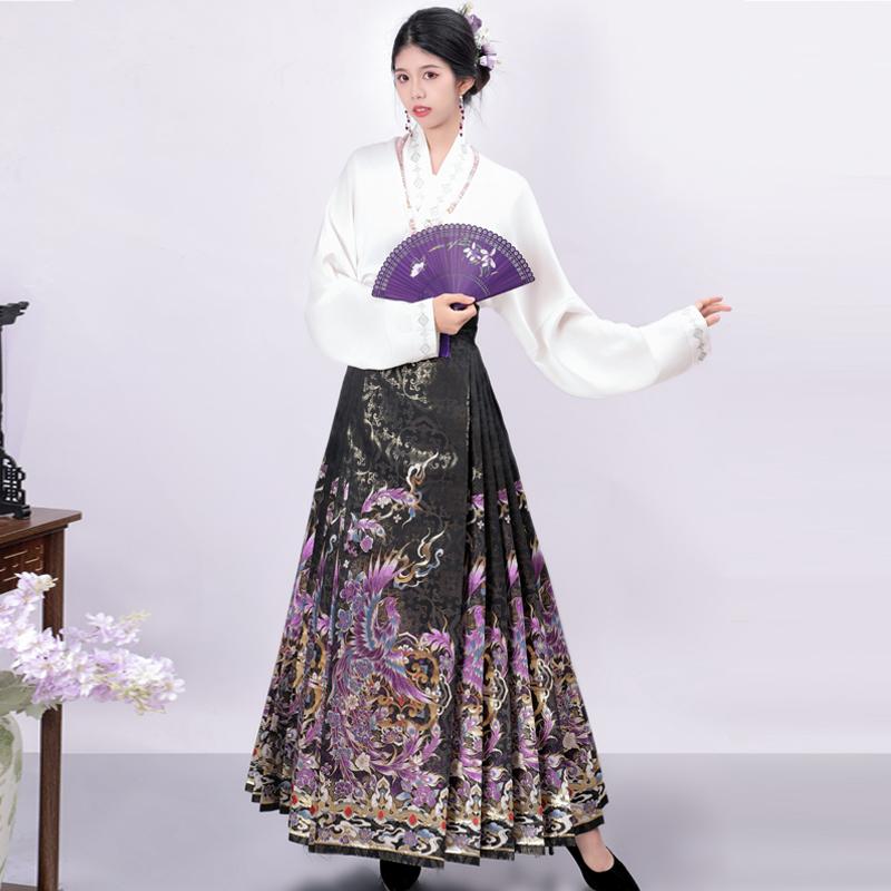 一梦金陵原创汉服【紫气东来】高端重工凤凰织金紫色马面裙新款