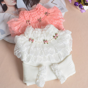 蕾丝花边针织衫 修身 时尚 百搭韩版 2019新款 公主保暖打底衫 高领长袖