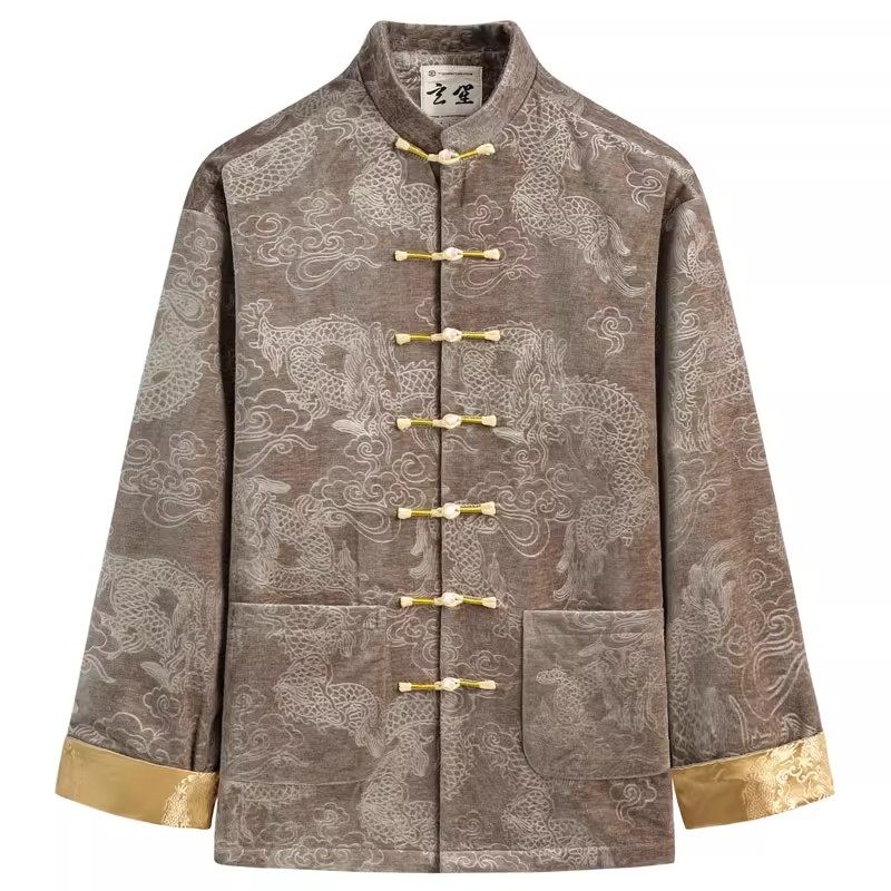 秋冬唐装男中国风男装中式复古改良龙纹印花外套男手工盘扣上衣男,男装,唐装,淘宝优惠券,粉丝福利购,淘宝优惠卷