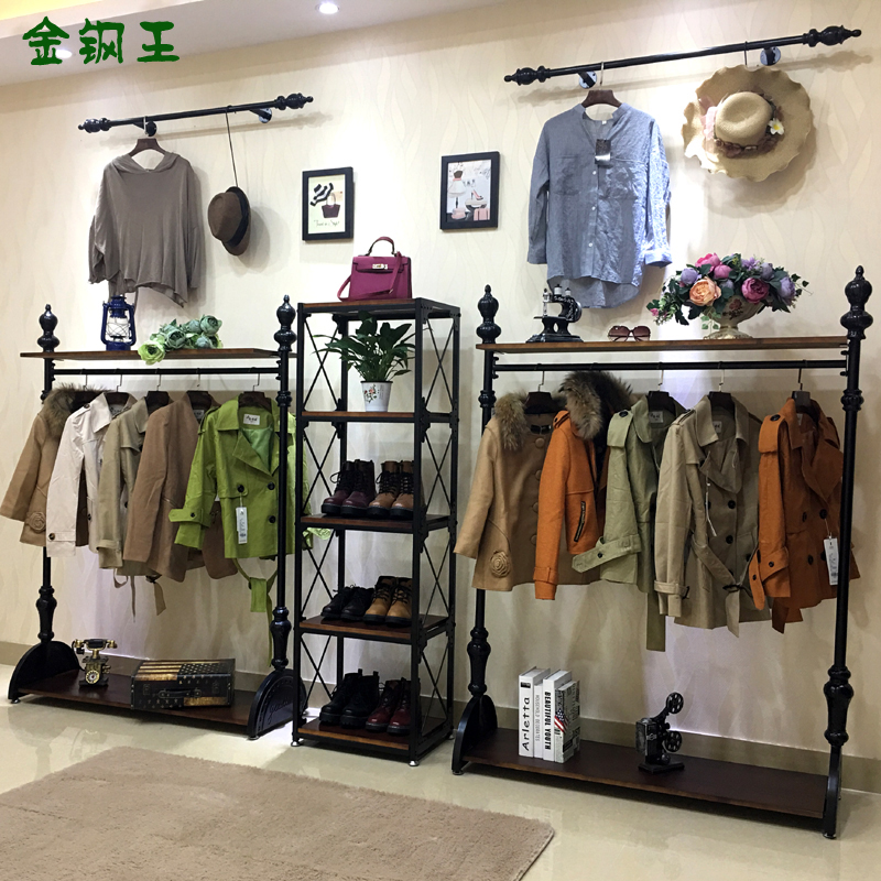 落地式实木服装店上墙壁挂衣帽架