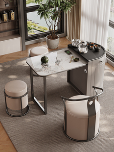 阳台小茶桌组合现代高端茶几可折叠移动一体家用功夫意式岩板茶台