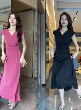 网红爆款时尚连衣裙女2023年夏季新款韩版显瘦收腰气质减龄长裙潮
