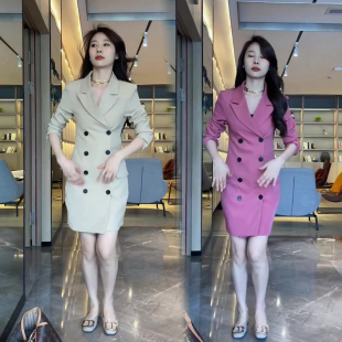 时尚 显瘦西装 西服连衣裙女2023年春季 韩版 领休闲裙子 新款 网红爆款
