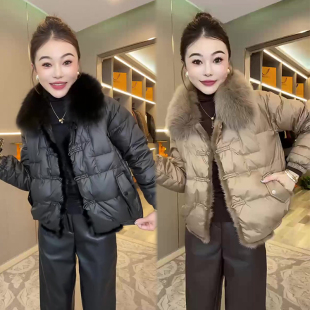 2024冬季新款时尚毛领拼接设计棉服女简约百搭显瘦遮肉保暖小棉袄