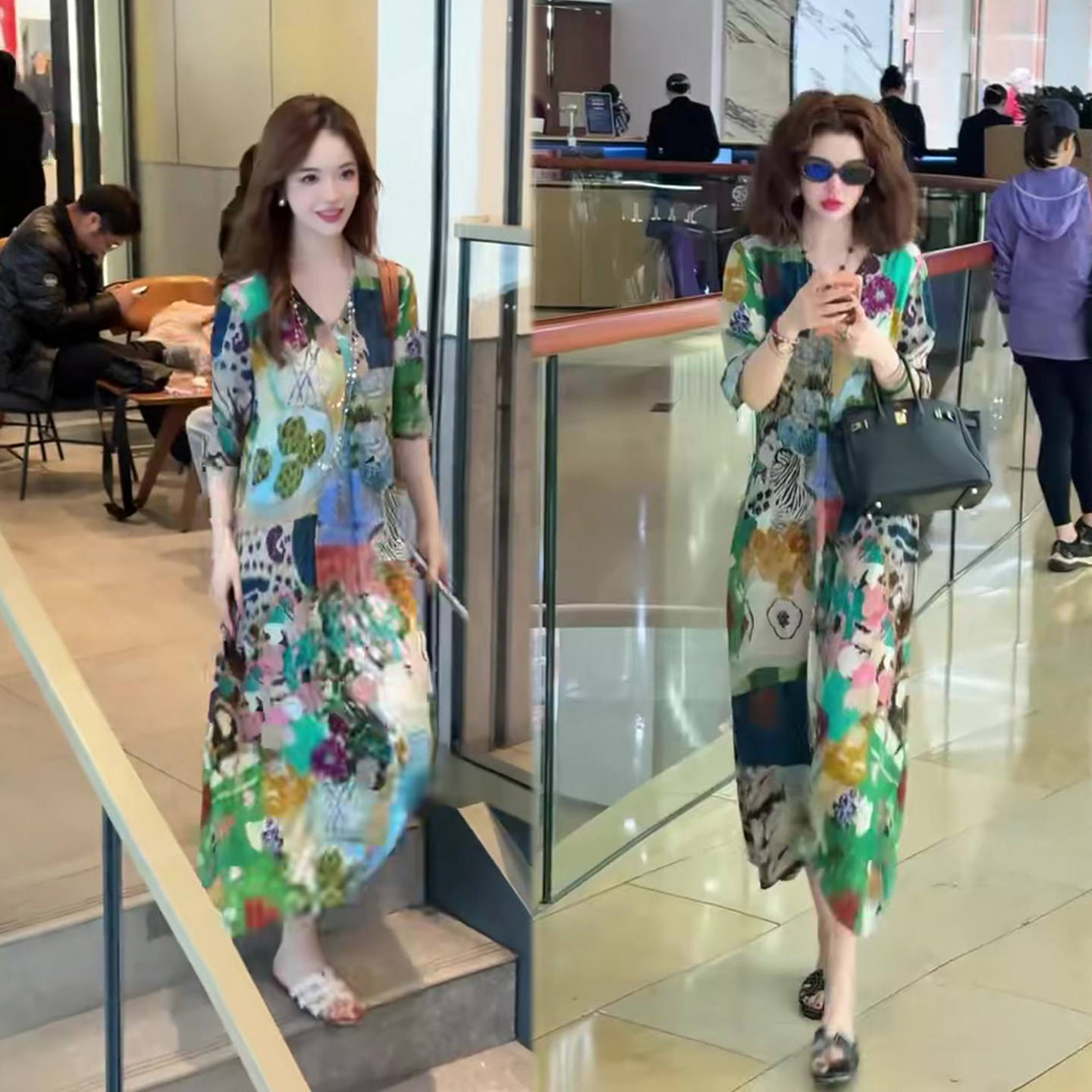 法式高端印花雪纺连衣裙女2026春季新款成熟气质碎花长裙女裙子潮