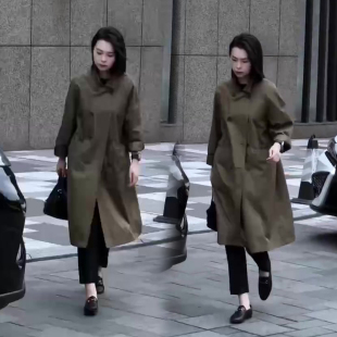 高级感斗篷休闲大衣中长款 新款 上衣 双排扣风衣外套女秋季 欧货工装