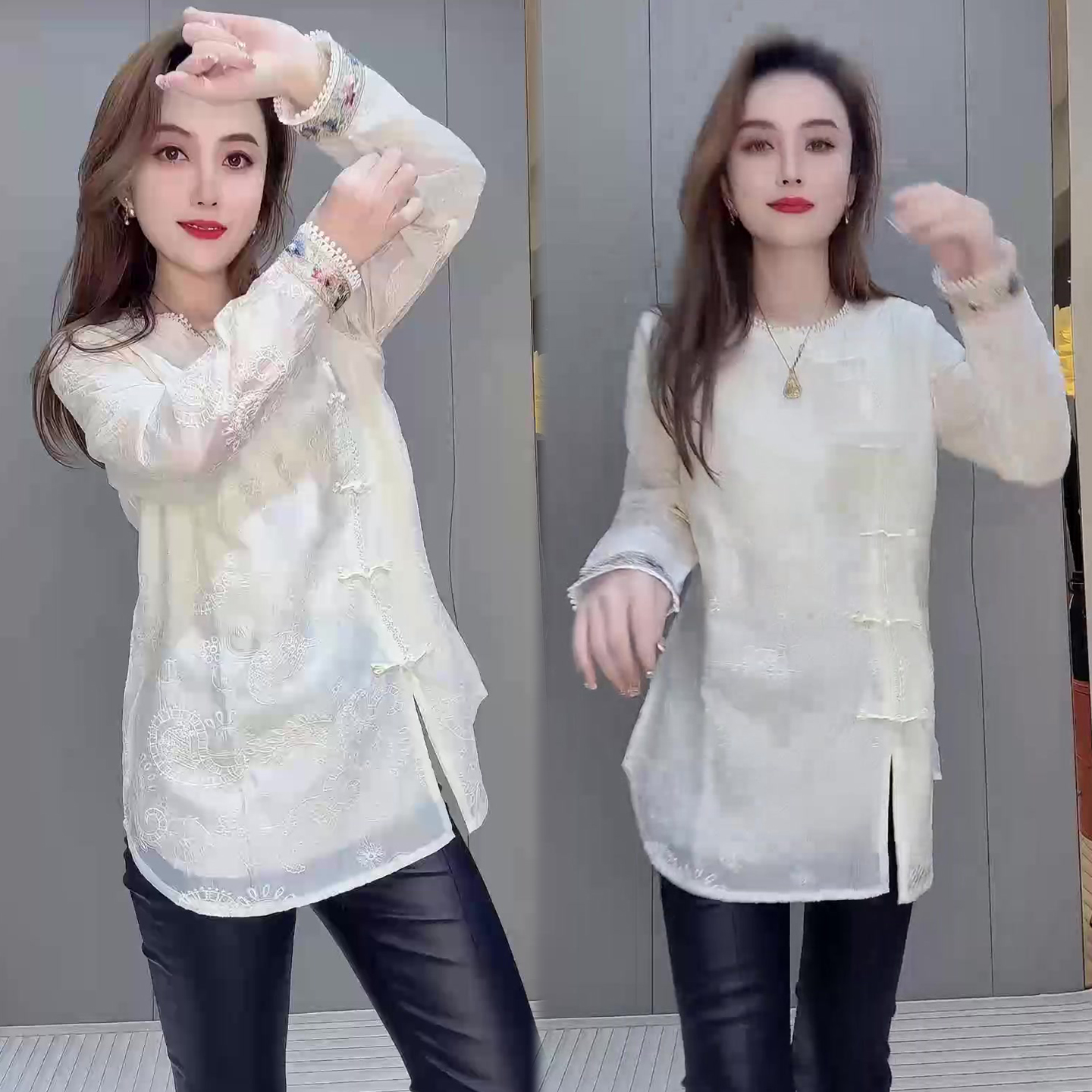 国风圆领盘扣中长款衬衫女2025冬季新款韩系洋气网红同款小衫上衣