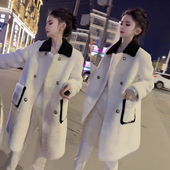 洋气网红爆款 撞色羊羔毛长款 时尚 新款 宽松遮肉上衣 外套女2025冬季