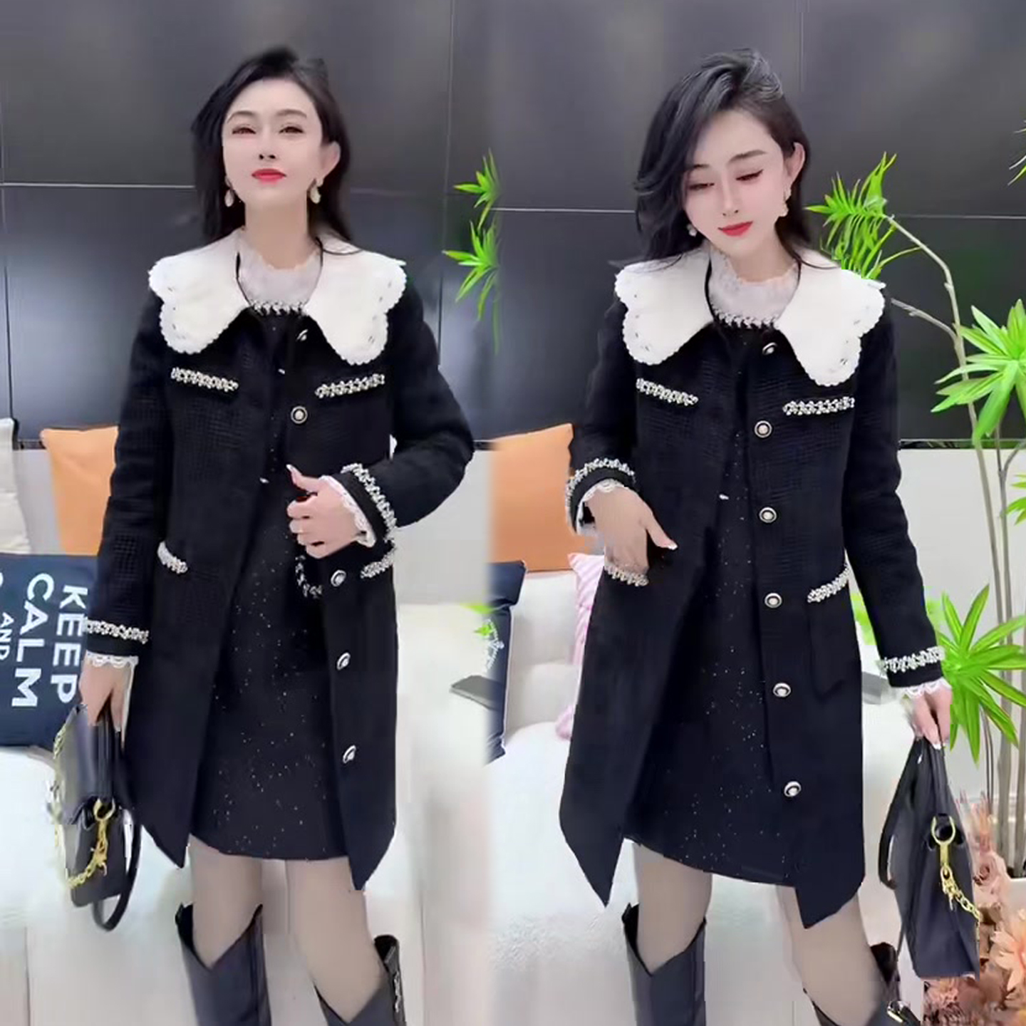 千金气质加棉中长款风衣外套女