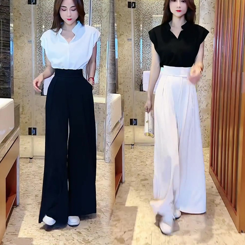 网红爆款时尚阔腿裤女2023年夏季新款韩版显瘦高腰直筒欧货裤裙潮