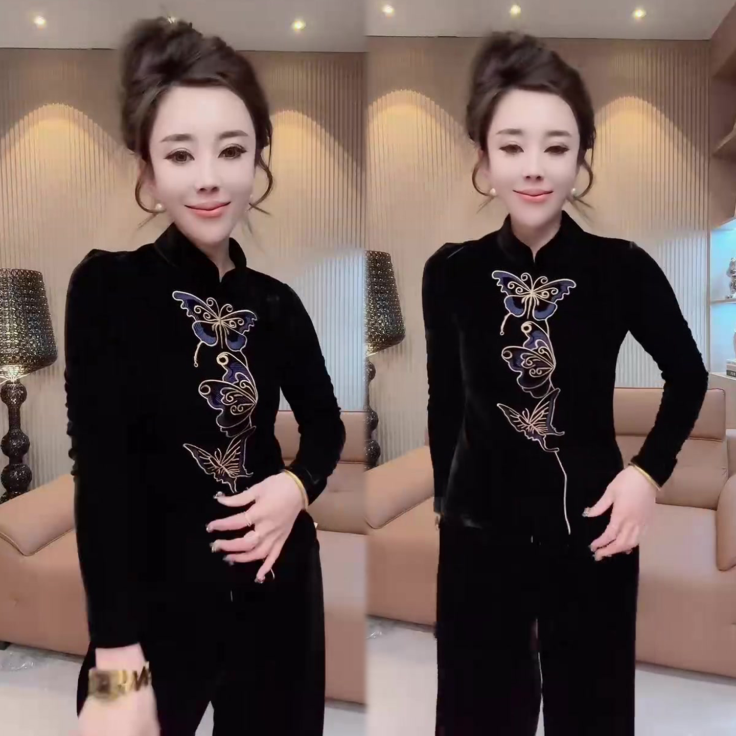 立领民族风丝绒衬衫女2025冬季新款时尚成熟气质网红爆款小衫上衣