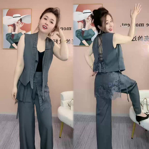 时尚套装马甲阔腿裤高级感通勤装