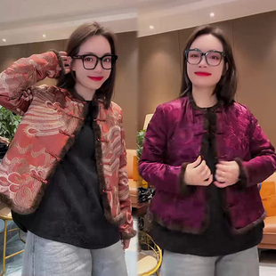 棉服冬季女款新中式国风显瘦遮肉外套复古盘扣设计毛毛拼接棉衣潮