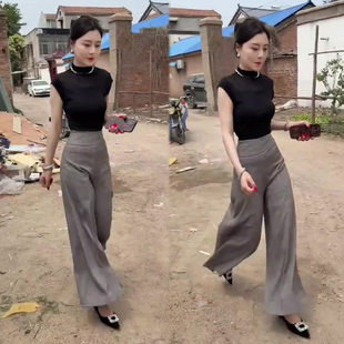 职业范高级感套装女2026春季新款时尚气质短袖+高腰阔腿裤两件套
