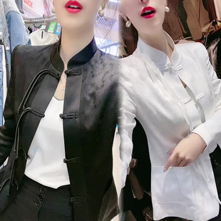 网红爆款时尚套装女2022年春季新款中国风长袖立领盘口减龄上衣潮