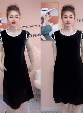 法式蕾丝花边丝绒连衣裙女