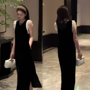 木耳边无袖直筒连衣裙女2026春夏新款网红法式赫本风气质长裙女裙
