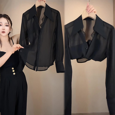 气质优雅高档蕾丝拼接雪纺衬衫