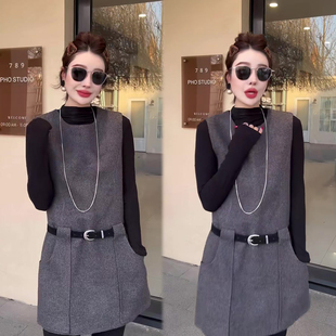 时尚 韩版 黑打底衫 高级感套装 连衣裙两件套装 新款 无袖 裙2025冬季